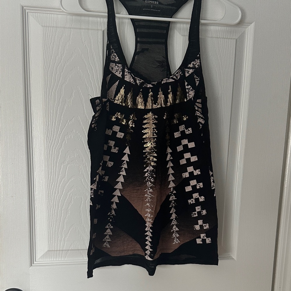 Express Black and Gold Patterned Tank Top